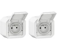 LEGRAND - Prise Etanche IP55 avec Terre Plexo - Prise 2P+T 16A Complète avec Volet - Pour Pose en Apparent - Fabriqué En France - Blanc (Lot de 2)