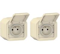 LEGRAND - Prise Etanche IP55 avec Terre Plexo - Prise 2P+T 16A Complète avec Volet - Pour Pose en Apparent - Fabriqué En France - Sable (Lot de 2)