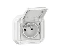 LEGRAND - Prise Etanche IP55 avec Terre Plexo - Prise 2P+T 16A Complète avec Volet - Pour Pose en Encastré avec Griffes - Fabriqué En France - Blanc