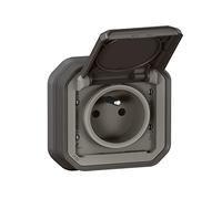 LEGRAND - Prise Etanche IP55 avec Terre Plexo - Prise 2P+T 16A Complète avec Volet - Pour Pose en Encastré avec Griffes - Fabriqué En France - Anthracite