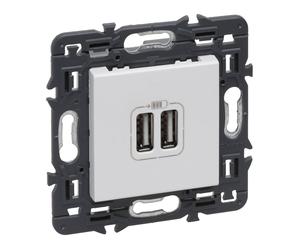Legrand Prise murale blanche à 2 ports USB Type A Dispositif complet avec vis - 741231