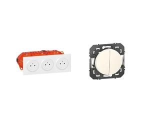 LEGRAND - Prise Triple Murale 16A avec Terre dooxie Surface + Plaque Carrée + Boîte d'Encastremment & Interrupteur Mural Double ou Va-et-vient 10AX dooxie - Commande d'Éclairage (Sans Plaque)