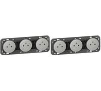 LEGRAND - Prise Triple Murale 16A avec Terre dooxie Surface - Prise 2P + T Affleurante avec Fond Rétractable - Fabriqué En France - Alu (Lot de 2)