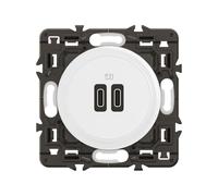 LEGRAND - Prise USB-C Double Céliane - 2 Ports USB-C 3A/20W - Recharge Tous Types d'Equipements Electroniques - Prêt à Installer - Blanc