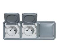 Legrand - Double prise de courant + obturateur Plexo complet apparent - Gris