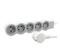 LEGRAND | Rallonge Multiprise Extra-Plate, 5 Prises 2P+T Avec Terre, Cordon 1.5m Blanc Et Gris Clair, 1 Prise À 90° Pour Chargeur Volumineux