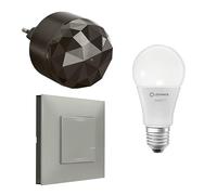 LEGRAND Starter Pack Valena Next avec Netatmo : 1 passerelle enfichable + 1 commande d'éclairage sans fil + 1 ampoule intelligente E27 classique/aluminium, 199208