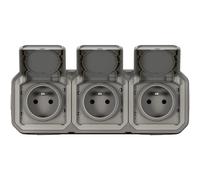 Legrand - Triple Prise De Courant Horizontale Avec Volet Plexo Complet Saillie - Gris