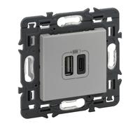 Legrand Valve 2XUSB Type C Dispositif complet Alu Avec Vis - 741332