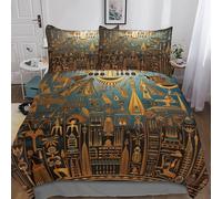 L'Egypte ancienne Ensemble De Literie De Imprimé En 3D Avec Fresque égyptienne Housse De Couette Taie D'oreiller Fermeture Glissière Convient Aux Enfants Et Aux Jeunes Adultes 3 Pièces King（220x240cm）