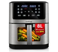 LEHMANN Air Fryer 8L avec Compartiment Flexible Dual Zone, Fenêtre, 12 programmes, Réglage Température 76-200°C, Écran Tactile LED, Revêtement Antiadhésif, 90% de Matières Grasses en Moins