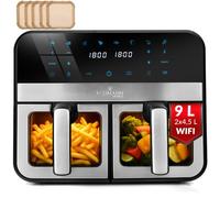 LEHMANN Air Fryer Double Compartiment 9 L, 2 Tiroirs x 4,5 L avec Fenêtre de Visualisation, 12 Programmes, Température 80-200 ºC, Contrôle WIFI, Écran Tactile, 90% de Matières Grasses en Moins