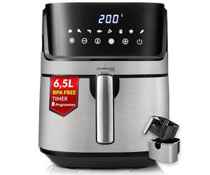 LEHMANN Air Fryer XL, 6,5L, Friteuse sans Huile avec 8 Programmes, Grande Métallique Tiroir, Écran Tactile, Minuterie, Revêtement Antiadhésif, 80-200 °C, Compatible Lave-vaisselle, Familial