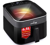 LEHMANN Air Fryer XL 6,5L, Friteuse sans Huile avec Fenêtre Panoramique Supérieure & Éclairage, Écran Tactile, 12 Programmes, Rappel pour Remuer, Grilles Antiadhésives Compatibles Lave-vaisselle