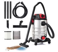 LEHMANN Aspirateur Eau et Poussière avec Réservoir en Métal 30L, 1500W, Aspirateur Industriel avec Prise, Fonction Soufflage, Filtre HEPA et Filtre Mousse, Broyeur Filtre, pour Atelier et Chantier