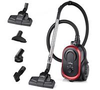 Lehmann Aspirateur sans Sac, Technologie Cyclonique Puissante, Double Filtre HEPA pour Allergiques, Capacité 2,5 L, Compact, Aspirateur Traîneau pour Tapis et Sols, Set d’Accessoires, Noir/Rouge