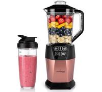 LEHMANN Blender & Smoothie Mixeur 2-en-1 avec Bol 1500 ml et Gobelet Portable 800 ml, 4 Programmes, Lames à 6 Couteaux en Acier Inoxydable, sans BPA, Nettoyage facile, Puissance 1000 W, Or rose