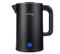 LEHMANN Bouilloire Électrique - 1,7 L - 2200W - Ebullition Rapide - Base à 360° - Double Paroi - Intérieur inox - Arrêt Automatique et protection contre la surchauffe - sans BPA - Noire
