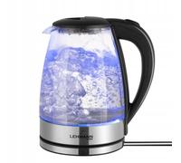 LEHMANN Bouilloire Électrique en Verre et Acier Inoxydable 2L, 2200W Chauffage Rapide, sans BPA
