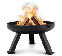 LEHMANN Brasero extérieur Ø 60 cm - 3 Pieds Stables, 2 Poignées de Transport et Évacuation d’Eau - Robuste Brasero pour Feu de Camp en Acier - pour Jardin, Terrasse et Camping - Noir