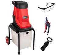 LEHMANN Broyeur Végétaux Électrique 3000 W, pour Branches jusqu'à 45 mm, Châssis robuste, Roues et Bac 50 L, Accessoires - Lunettes de Protection et Sécateur, Interrupteur de sécurité