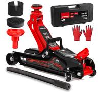 LEHMANN Cric hydraulique 2,5 T Lead, Kit avec Mallette, Patins en Caoutchouc et Gants, Hauteur de Levage 85-360 mm, Roues à 360°, Cric pour Voiture Surbaissées, pour Entretien, Réparation, Pneus