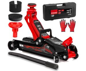 LEHMANN Cric hydraulique 2,5 T Lead, Kit avec Mallette, Patins en Caoutchouc et Gants, Hauteur de Levage 85-360 mm, Roues à 360°, Cric pour Voiture Surbaissées, pour Entretien, Réparation, Pneus