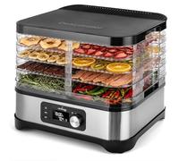LEHMANN Déshydrateur Alimentaire en Acier Inoxydable, 450 W, 5 Plateaux Réglables en Hauteur, Température Réglable 35-70°C, Minuterie 24 h, sans BPA, pour Champignons, Fruits, Légumes