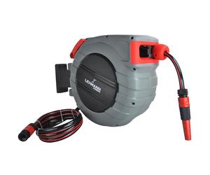 LEHMANN Dévidoir Mural Automatique 20m + 2m, Tuyau Arrosage avec Enrouleur pour Montage Mural, avec un Tuyau d'arrosage de 20 mètres, Raccords 1/2'' et 3/4''