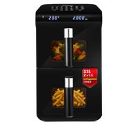 LEHMANN Double Zone Air Fryer XXL 11L, Friteuse sans Huile Verticale à Double Tiroir, 13 Programmes, 50-200°C, Écran Tactile, Revêtement Antiadhésif, Friteuse à Air Chaud pour Grande Famille