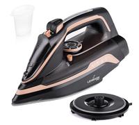 LEHMANN Fer à Repasser sans Fil avec Station de Charge, jusqu'à 3000W & 35 g/min de Vapeur Continue, Réglage Température & 5 Programmes, Semelle Céramique, Repassage Vertical, Noir/Or Rose