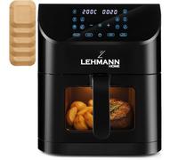 LEHMANN Friteuse à air chaud, 8 l, avec fenêtre, Airfryer avec 12 programmes, max 200 °C, insert de séparation pour aliments, revêtement antiadhésif, passe au lave-vaisselle, griller, cuire et frire