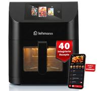 LEHMANN Friteuse à air chaud XXL 8L, 40 recettes intégrées, 11 programmes, 80-200 °C et minuterie, application Wi-Fi et contrôle tactile, grand tiroir, revêtement antiadhésif, Airfryer sans huile pour