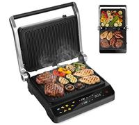 LEHMANN Grill électrique multifonction 2-en-1 pour Viande et Panini, 2000 W, Ouverture à 180°, Plaques Antiadhésives Amovibles, 10 programmes, Réglage Température 90-230 °C, Timer 1-240 min