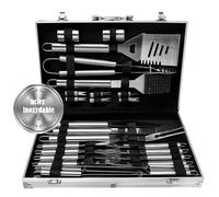 LEHMANN Kit Barbecue Ustensiles, 26 pièces en Acier Inoxydable - Pince, Spatule 4-en-1, Fourchette, Brosse de Nettoyage, Set Accessoires Barbecue Complet avec Mallette Portable, Idée