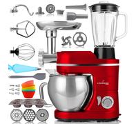 Lehmann Mastic, robot de cuisine, hachoir, mixeur, 3 en 1, 1300 W, 6 vitesses, bol 5 l, 550x415x215, 7 kg, rouge