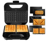 LEHMANN Multifonction Appareil Croque Monsieur 3 en 1 avec Plaques Interchangeables - Gaufrier, Panini Grill, Appareil a Croque Monsieur, Revêtement Antiadhésif, Préparation Rapide