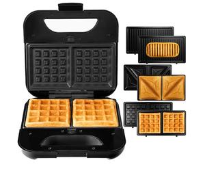 LEHMANN Multifonction Appareil Croque Monsieur 3 en 1 avec Plaques Interchangeables - Gaufrier, Panini Grill, Appareil a Croque Monsieur, Revêtement Antiadhésif, Préparation Rapide