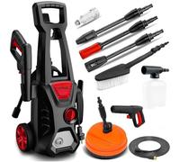 LEHMANN Nettoyeur Haute Pression Jukon, 1600W, Max. 200 Bar, Débit 480 l/h, Tuyau 5m, Pompe Aluminium, Filtre à Eau, Kit D'accessoires - Buse Turbo, Canon à Mousse, Brosse pour Terrasse et Voiture