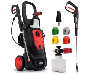 LEHMANN Phoenix Nettoyeur Haute Pression avec Moteur à Induction, 3000 W, Max. 260 Bar, Débit 480 l/h, Rayon d'action 17 m, Accessoires : Canon à Mousse, 4 Buses, Buse Turbo, Noir/Rouge