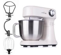 LEHMANN Robot Pâtissier Multifonction 1500 W, 12 Vitesses, Bol 5 L avec Couvercle Anti-éclaboussures, Antidérapant, Pétrin avec 3 accessoires - Fouet, Crochet Mélangeur & Pétrisseur, Beige