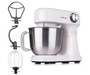 LEHMANN Robot Pâtissier Multifonction 1500 W, 12 Vitesses, Bol 5 L avec Couvercle Anti-éclaboussures, Antidérapant, Pétrin avec 3 accessoires - Fouet, Crochet Mélangeur & Pétrisseur, Beige