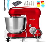 LEHMANN Robot Pâtissier Multifonction 2200 W, Robot Culinaire à Mouvement Planétaire avec Fouet, Batteur, Crochet, Bol d'Acier Inoxydable 5 Litres, 6 Vitesses et Fonction Pulse, Rouge