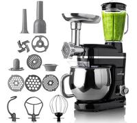 LEHMANN Robot Pâtissier & Robot de Cuisine Multifonction 3-en-1, avec Hachoir à Viande, Blender en Verre 1,5L, Bol Inox 5L, Mouvement Planétaire, 6 Vitesses + Pulse