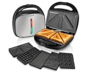 Lehmann Sandwichmaker 5 en 1 avec différentes formes | Gaufrier, grill contact, panini, sandwich, gâteaux sucrés | Comprend 5 ensembles de plaques antiadhésives | 800 W