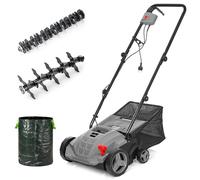 LEHMANN Scarificateur Démousseur Électrique 2-en-1, 1500 W, Largeur de Travail 32 cm, Réglage de Profondeur sur 4 Niveaux, 3000 TR/Min, Bac 30 L, Rouleaux à Lames et d’Aération, Gris