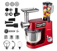 LEHMANN Teyles Robot Pâtissier Professionnel Multifonction 2100W 8L avec Balance Intégrée et Bol Chauffant, Pétrin à Pain et Pizza, Blender Verre 1,5L, Hachoir à Viande, Rouge