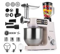 LEHMANN Teyles Robot Pâtissier Professionnel Multifonction 2100W 8L avec Balance Intégrée et Bol Chauffant, Pétrin à Pain et Pizza, Blender Verre 1,5L, Hachoir à Viande, Beige