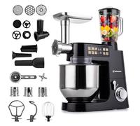 LEHMANN Teyles Robot Pâtissier Professionnel Multifonction 2100W 8L avec Balance Intégrée et Bol Chauffant, Pétrin à Pain et Pizza, Blender Verre 1,5L, Hachoir à Viande, Noir