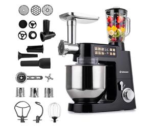 LEHMANN Teyles Robot Pâtissier Professionnel Multifonction 2100W 8L avec Balance Intégrée et Bol Chauffant, Pétrin à Pain et Pizza, Blender Verre 1,5L, Hachoir à Viande, Noir